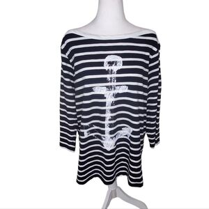 Hatley Women's Nautical Brenton Top, Navy & White Striped Boatneck Sz XL Anchor